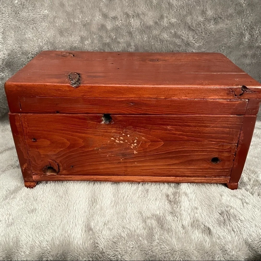 Large Handcrafted Solid Wood Jewelry Chest Mirror Lid Green Felt Lined 13